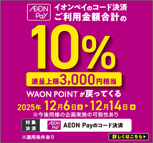 イオンペイご利用金額合計の10％WAON POINTが戻ってくる！詳しくはこちら