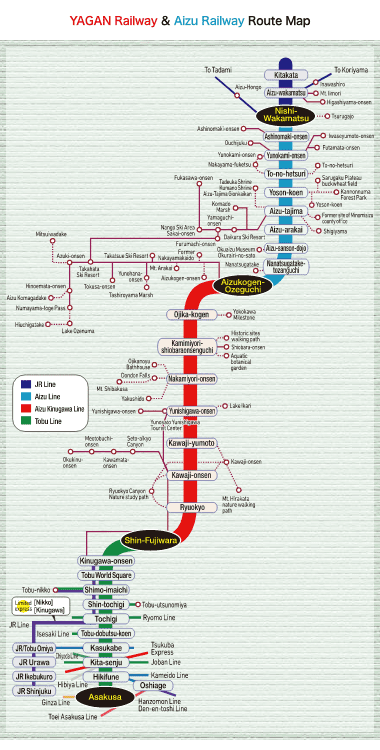 YAGAN & Aizu All-Line Unlimited Ride Ticket Route map